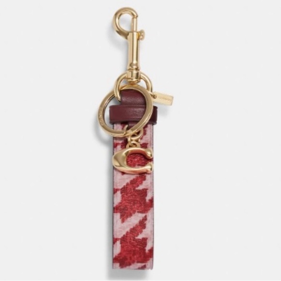 NEW! COACH Houndstooth Loop Bag Charm Key Ring w/ Trigger Snap, Pink/Red, NWT! - Picture 10 of 10